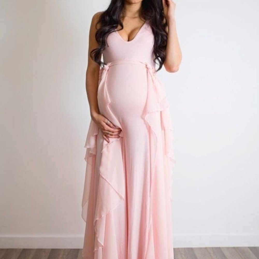 Pink Chiffon Flowy Maternity Gown